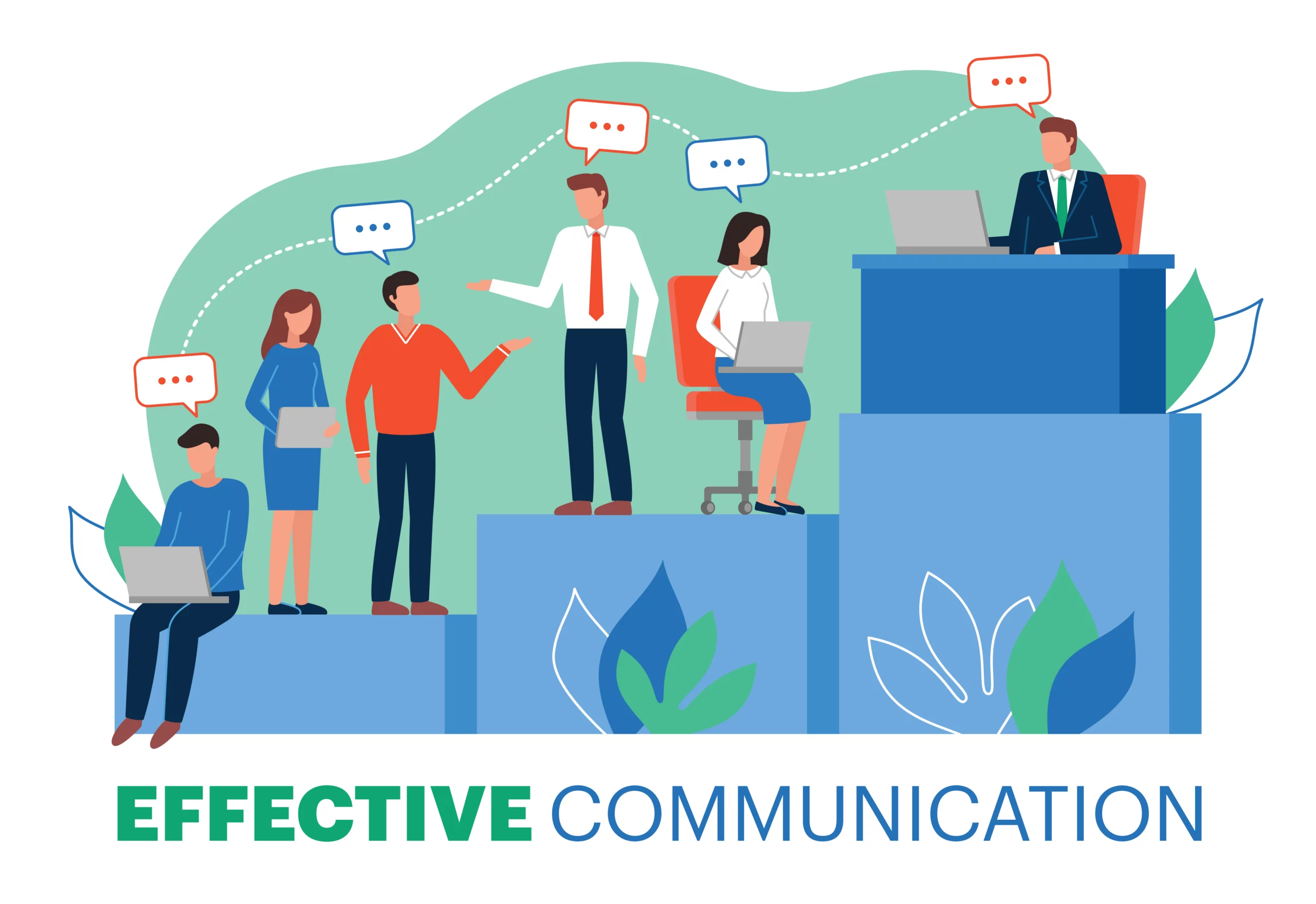 This colorful illustration shows effective vertical communication within a real estate team