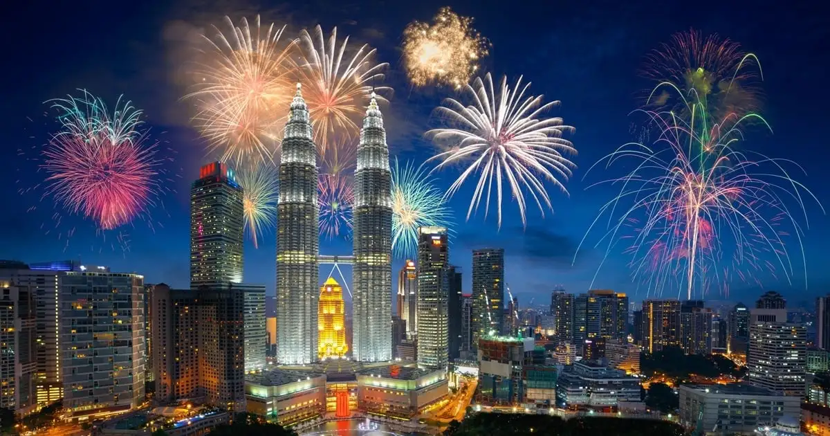 Fireworks in front of the Petronas Towers