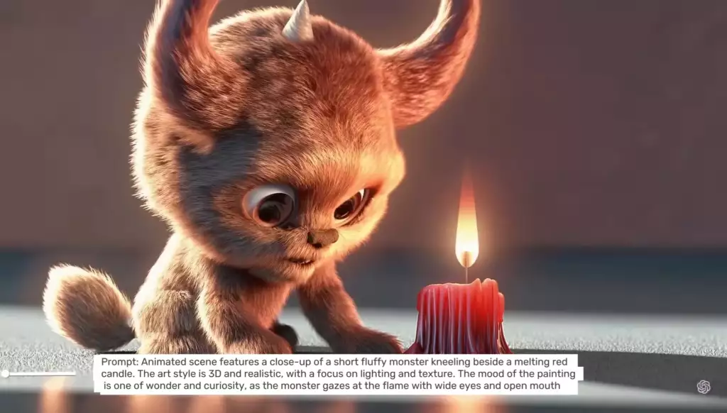 Image from a video generated by Sora: Fluffy Monster Candle