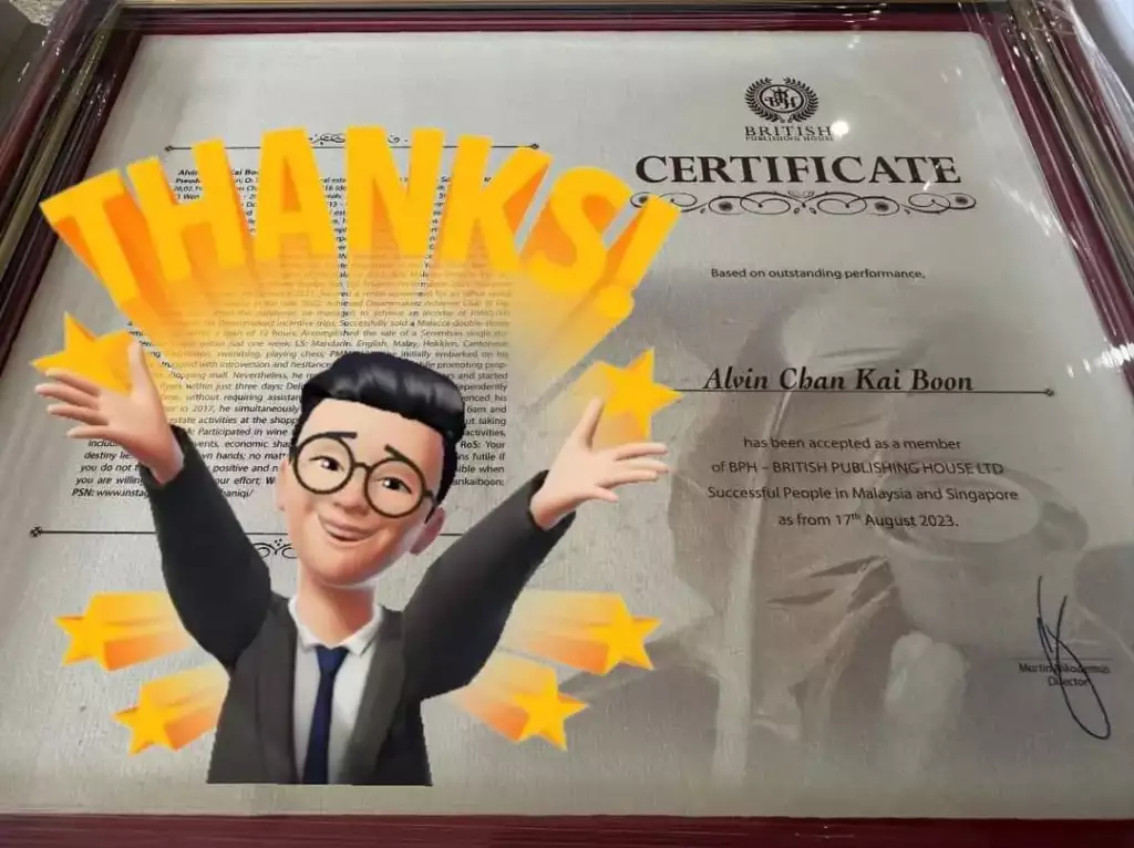 alvin chan perunding hartanah iqi memenangi anugerah luar biasa di britishpedia sebagai salah satu succesful people in malaysia