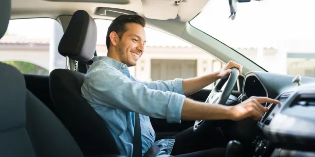 University student driving to campus