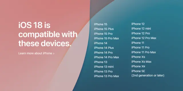 iOS 18 is compatible with listed iPhone devices